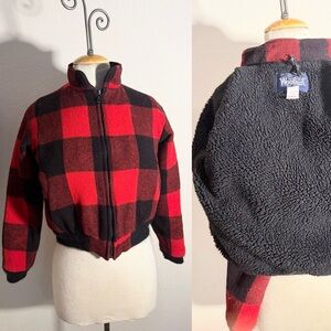 Vintage wool bomber plaid red black jacket fully lined pockets small Woolrich